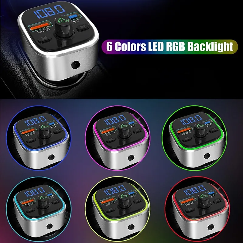 T32 RGB автомобильный fm-передатчик Bluetooth 5 0 Handsfree беспроводной MP3 радио адаптер плеер