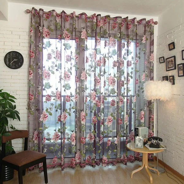 

Flower Curtains Yarn Tulle Burnout Curtain Panel Window Curtain Screening for Living Room Furniture Cover Home Decor D20