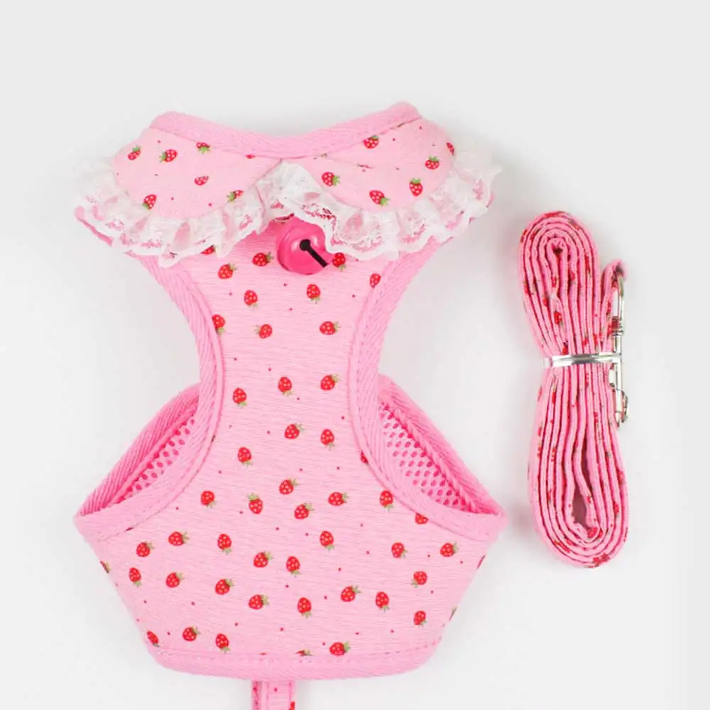 pink Dog Harness Поводок для собак, кошек, поводок, мягкая сетка, для питомцев, для щенков, набор с колокольчиком, милый кружевной жилет для питомцев, для маленьких и средних собак, чихуахуа, Йоркцев, Тедди, Xs-XL - Цвет: pink Dog Harness