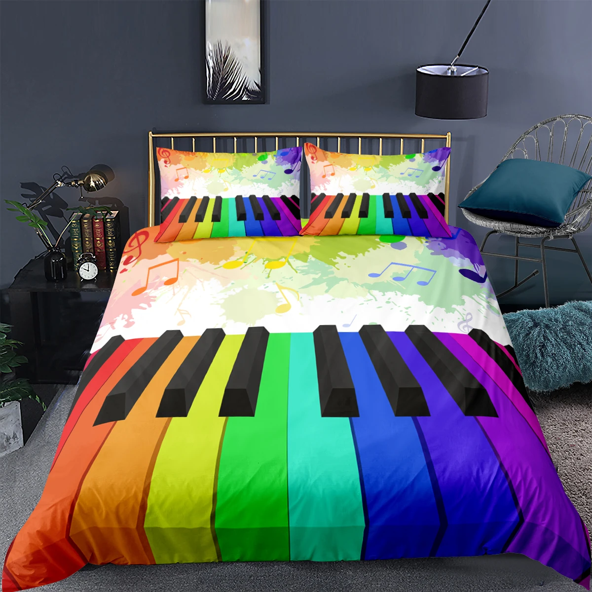 3D Piano Keys Printed Duvet Cover Pillowcase 2/3 Pcs Home Textiles Bedding Set Quilt Single Twin Double Full Queen King | Дом и сад