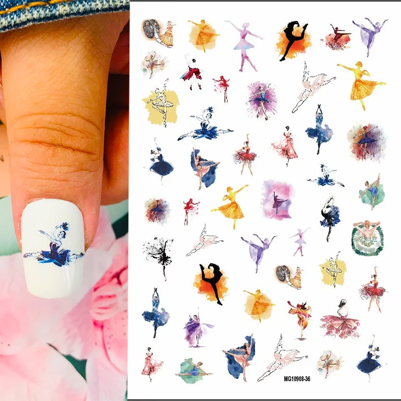 

DIY Colorful Nail Art Sticker Adhesive Sticker Decals Ink Dancing Girl Image Nail Art Tattoo Decoration Z0518