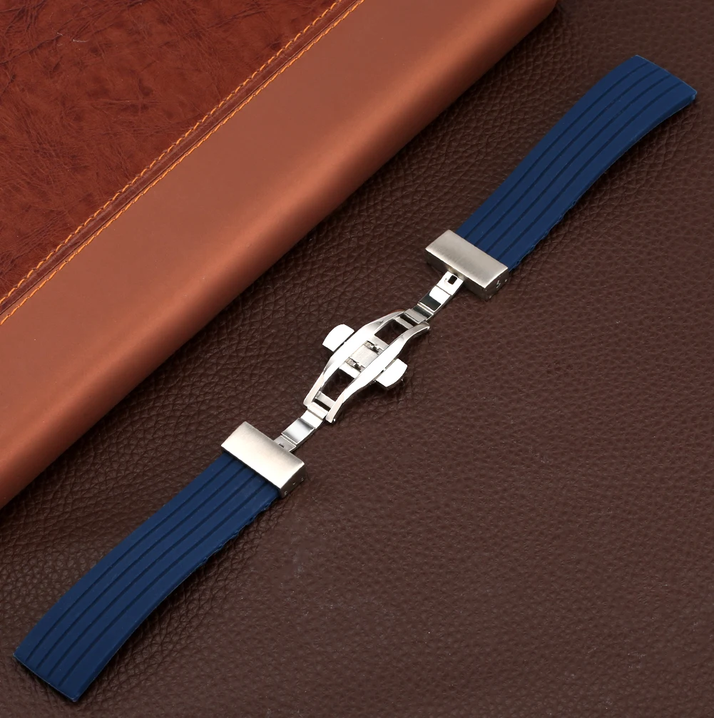 Синий 20 мм 22 24 силиконовый ремешок мягкий сменный модный браслет спортивный