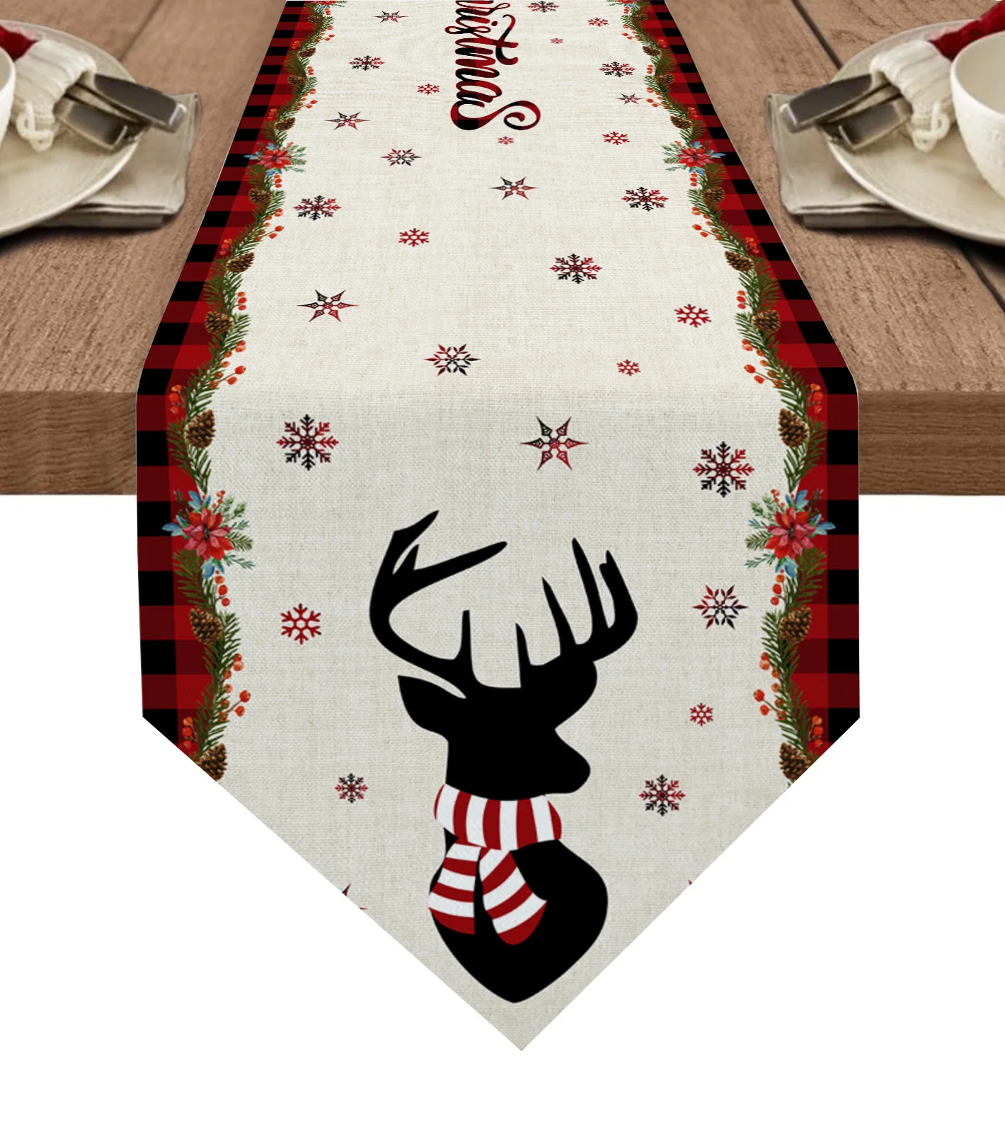 

Snowflake Christmas Elk Merry Christmas Table Runners Wedding Party Table Decorations for Home Tablecloth New Year Xmas Gifts