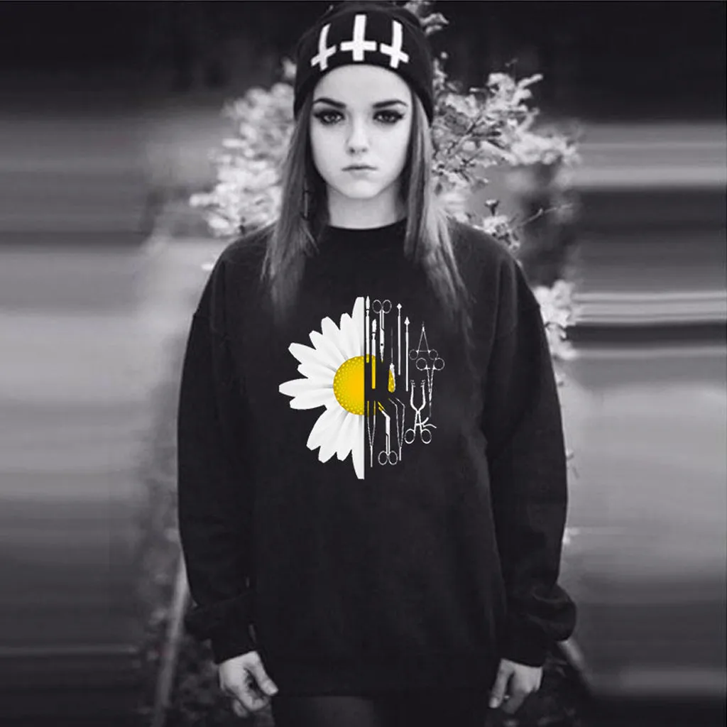 Уличная одежда Свитшот в стиле хип хоп Женская свободная толстовка с цветочным