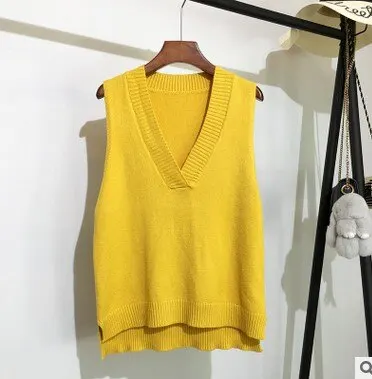 

V-neck Knitted Vest Women's Sweater Autumn And Winter New Korean Loose Sweaters Vest Sleeveless Fashion Pullover Jumper