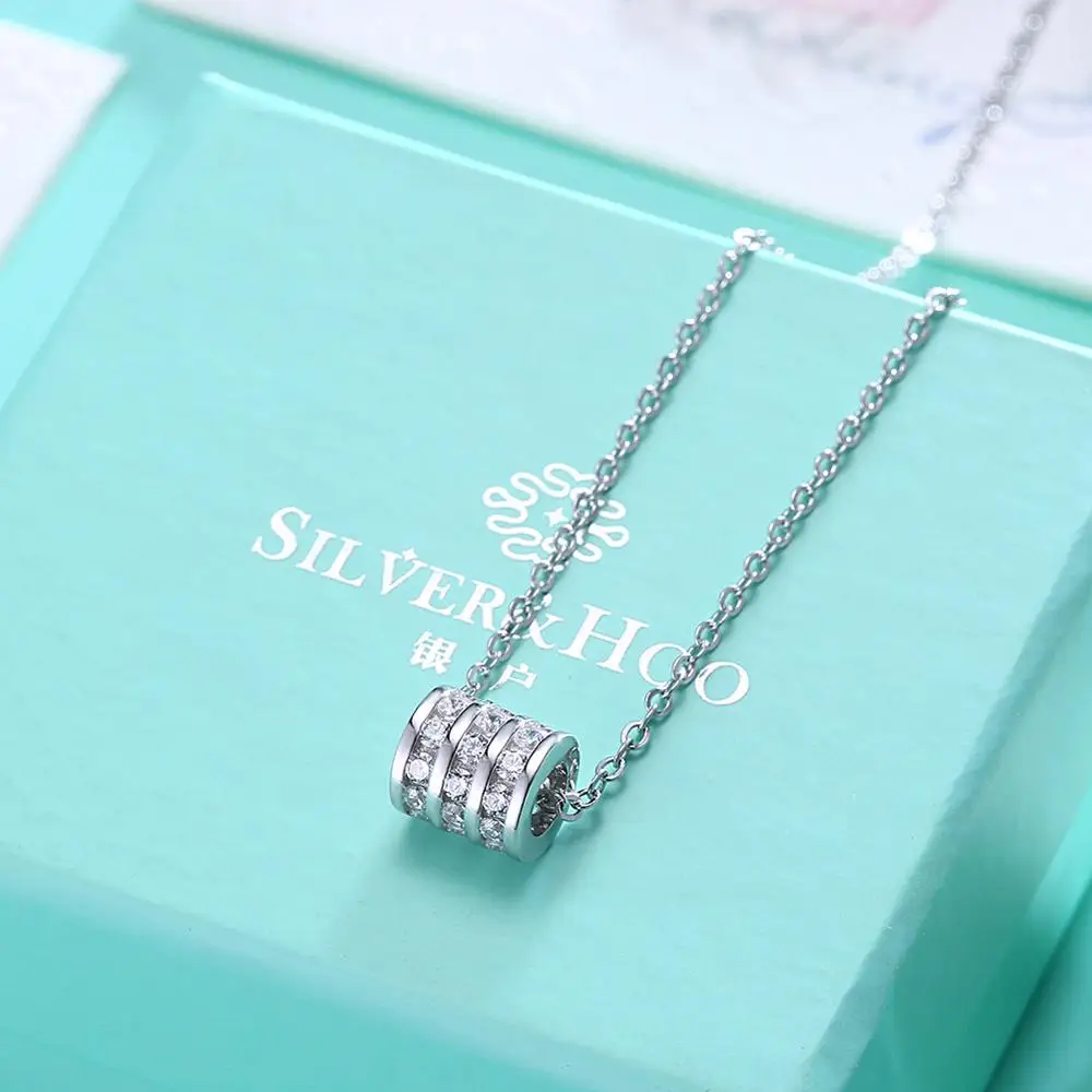 

LEKANI S925 Sterling Silver Round Chokers Necklaces For Women Shining Cubic Zirconia Pendant Necklace Luxury Female Jewelry