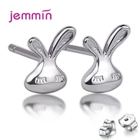 925 sterling silver cute rabbit stud earrings for women girls best friend gift fashion jewelry wholesale