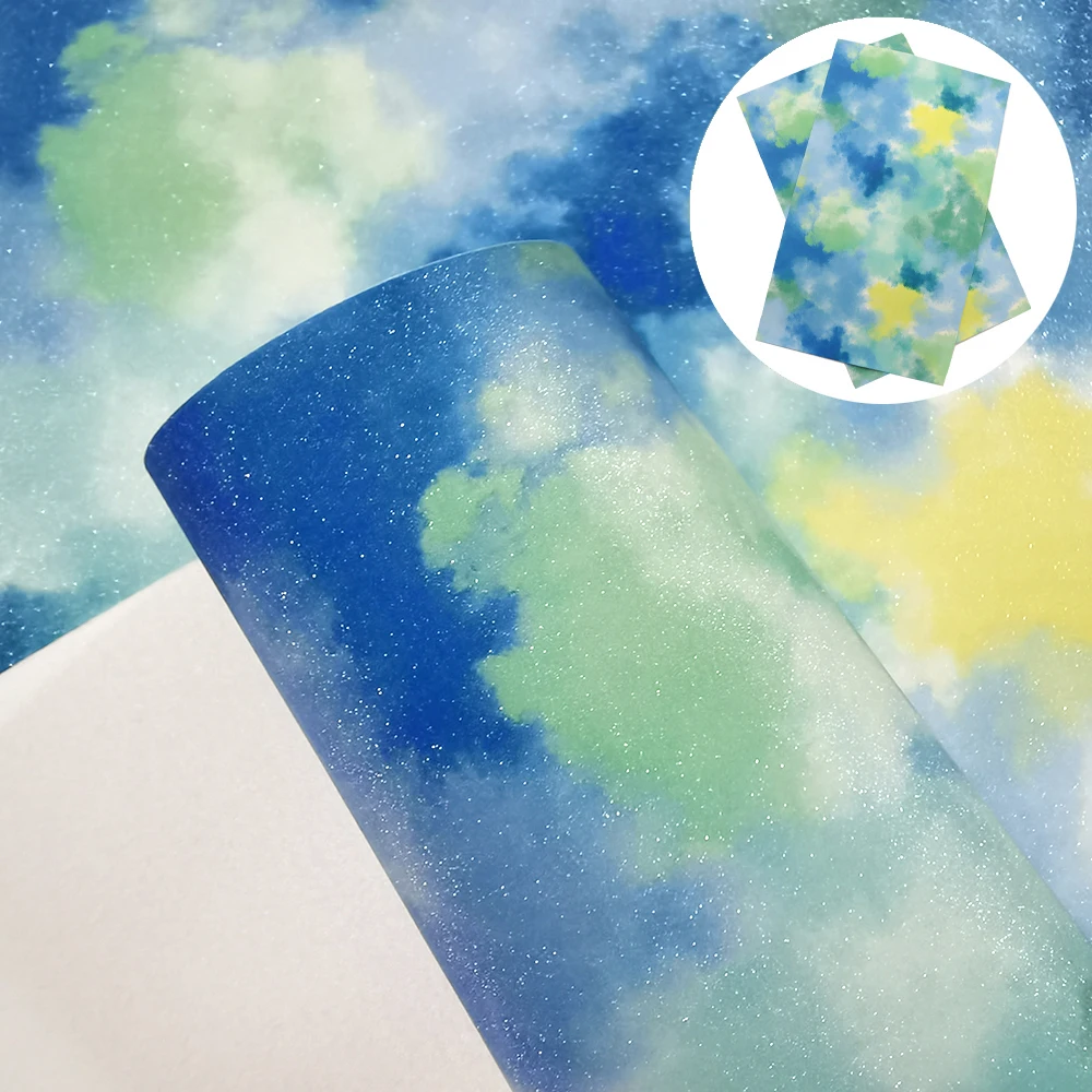 

20*33cm Tie-dye Ink Printed Fine Glitter Faux Leather Fabric Sheets For DIY Home Textile Making Earrings Bows Crafts,1Yc12975