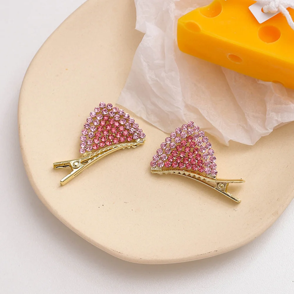 

2 Pairs Lovely Barrettes Decorative Rhinestone Cat Ear Hair Clips Hairpins