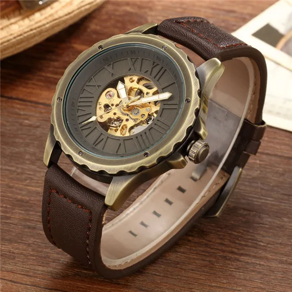 Brown Bronze Case Мужские часы с автоматическим заводом, Прямая поставка, мужские механические часы с скелетом, Новое поступление, спортивные часы, роскошные Брендовые Часы - Цвет: Brown Bronze Case