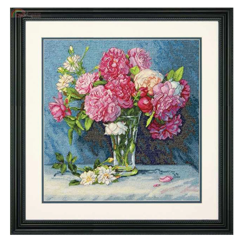 Красивая Золотая коллекция набор с счетным крестом букет Мэри пионы цветы в вазе