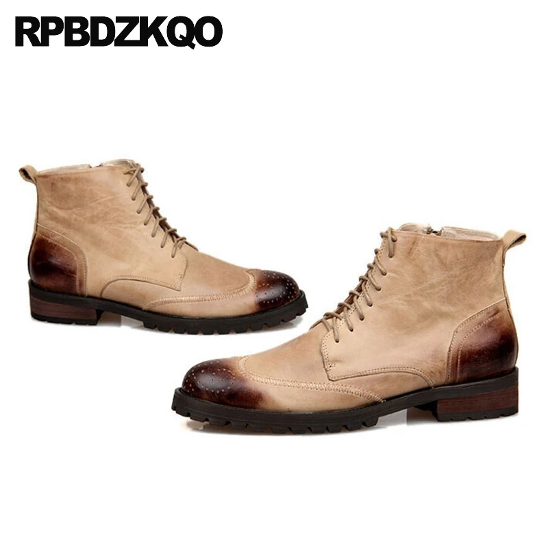 Ботинки Wingtip мужские с высоким берцем полусапожки на шнуровке из искусственного