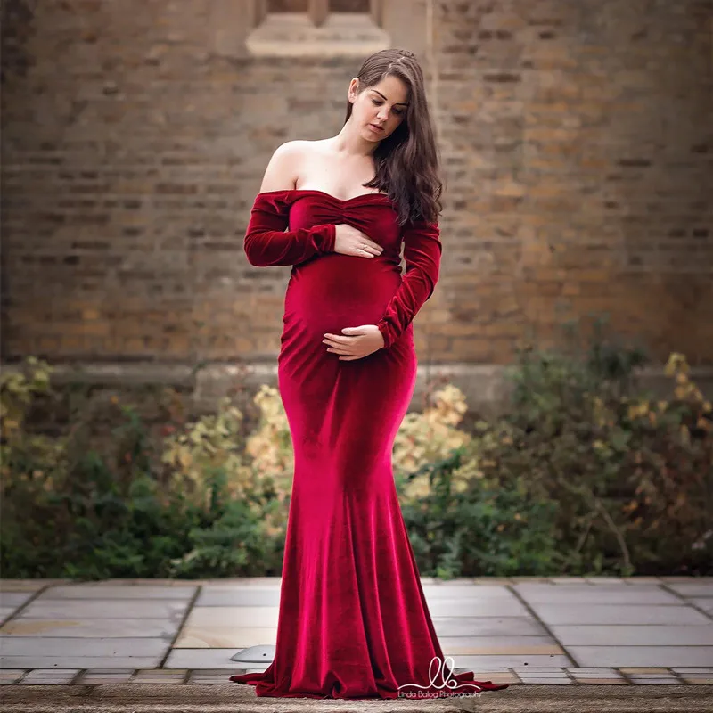 

Le Couple Velvet Maternity Dress For Photo Shoot Winter Maternity Photography Dress Baby Shower Party Long Dress Pregnancy Dress