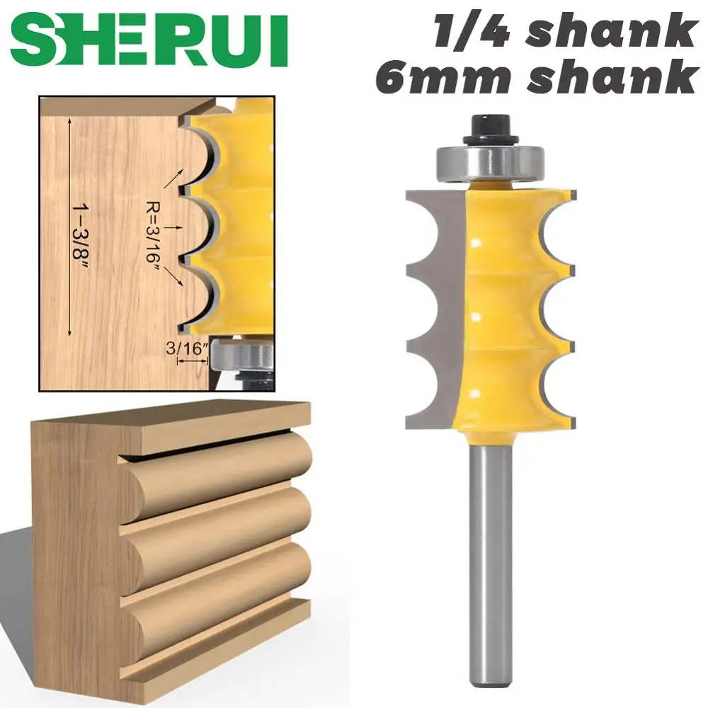 

SHERUI 1PC 6mm Shank 1/4 inch shank Triple Bead & Triple Flute Large Molding Router Bits Set Line knife Woodworking cutter