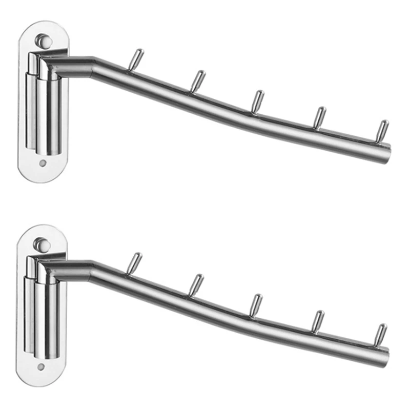 

New-Clothes Hanger Hook Wall Mount Swing Arm Stainless Steel Coat Clothing Drying Holder Rack Hanger, 2PCS