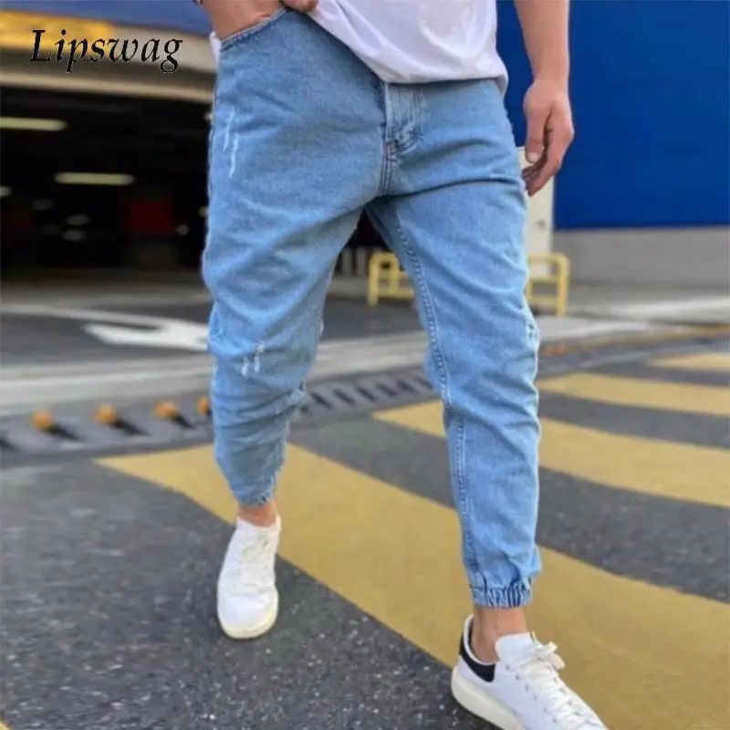 

Fashion Jogger Trousers For Mens Casual Mid Waist Denim Pants Autumn Winter Solid Color Jeans Men Vintage Streetwear Harajuku