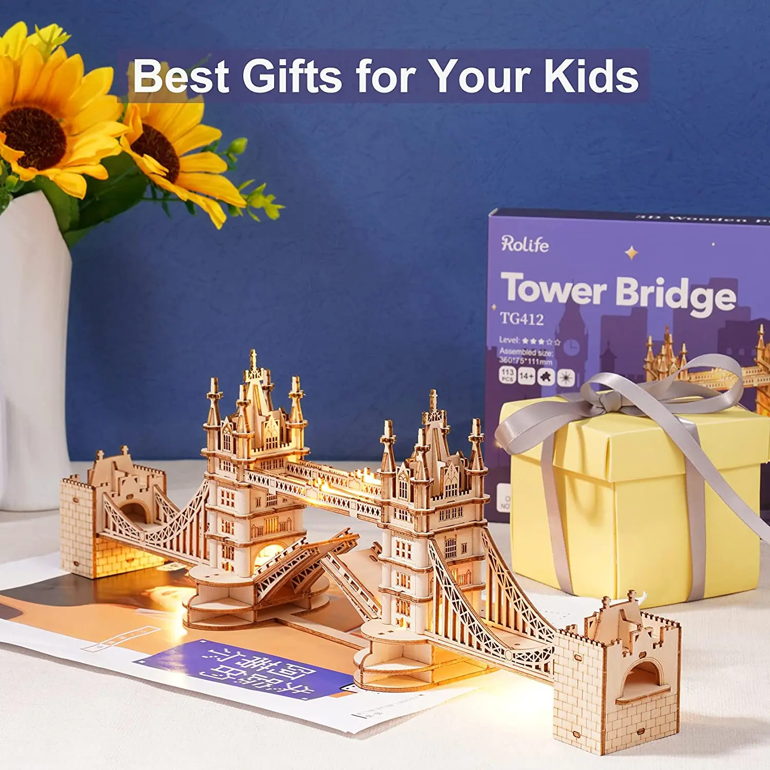 Robotime Rolife DIY 3D Tower Bridge Big Ben Famous Building Wooden Puzzle Game Assembly Toy Gift for Children Teen Adult | Игрушки и