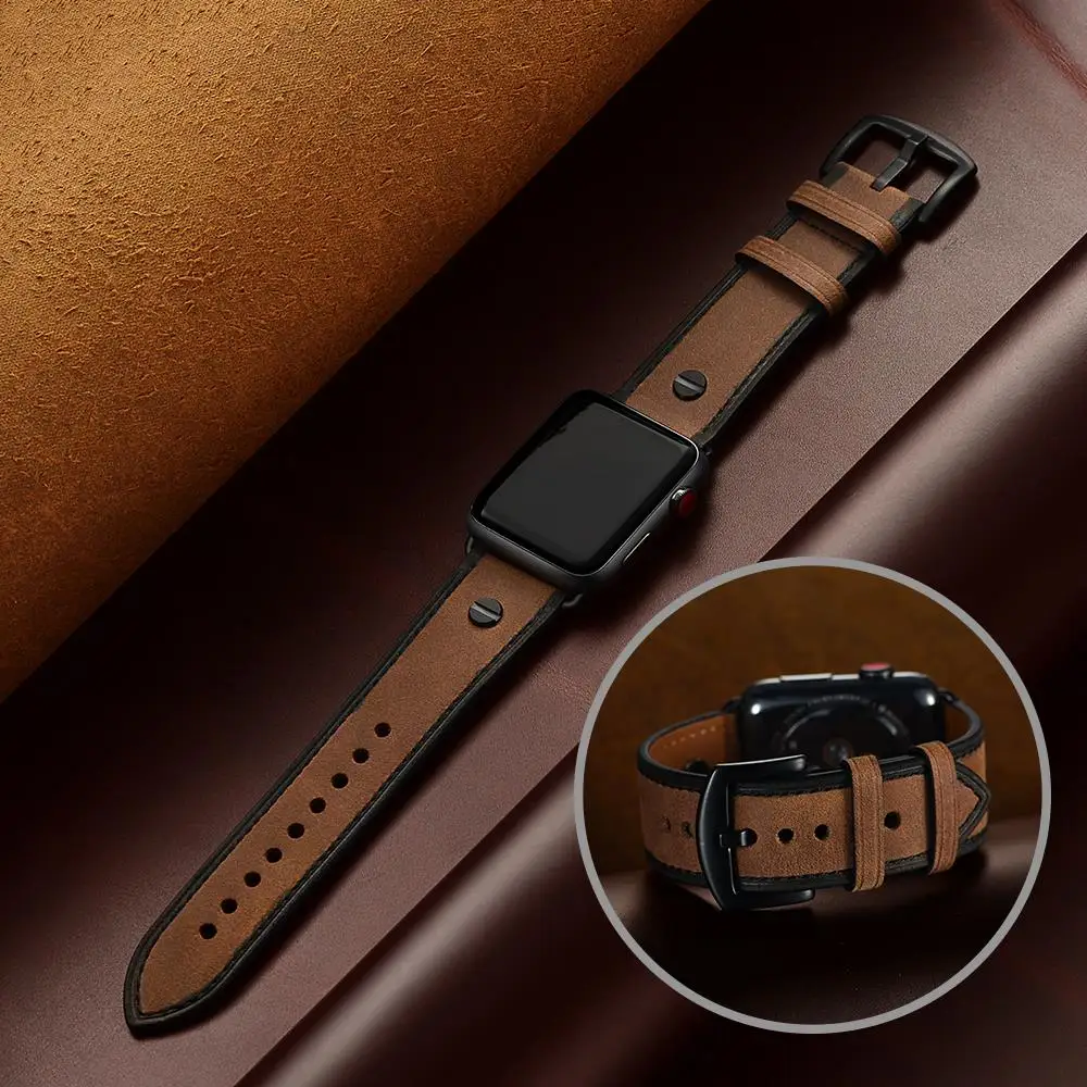 

Italy Leather strap for Apple watch band 44mm 40mm 42mm 38mm High Grade watchband belt bracelet iWatch series 3 4 5 se 6 band