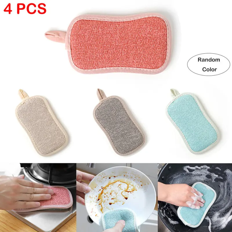 

4 шт., двусторонние фланелевые губки для мытья посуды