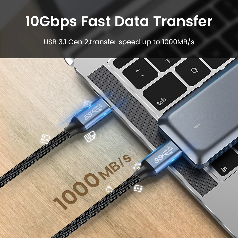 Кабель USB C к Type C3.1 Gen2 10 Гбит/с 100 Вт Быстрый кабель для передачи данных c Samsung S20 MacBook