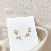 new trend cute opal stone rose flower stud earrings for women delicate micro paved zircon summer date wedding jewelry gift 2020