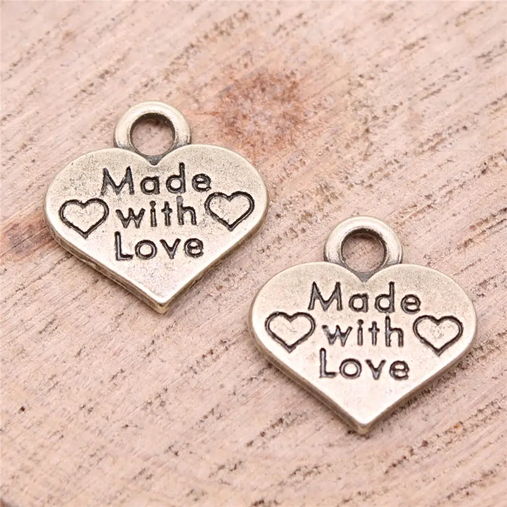 

Made With Love Charms For Jewelry Making Findings Handmade DIY Craft 10pcs Antique Bronze Color 15x15mm