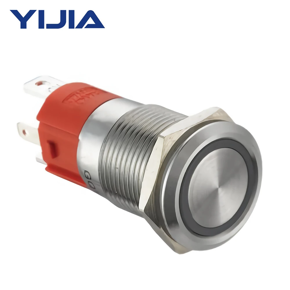 CNWX 10 Amp 1NO 16mm Flat Momentary 12V LED Waterproof Stainless Steel Round Push Button Switch GQ16AF-10E/S | Обустройство дома