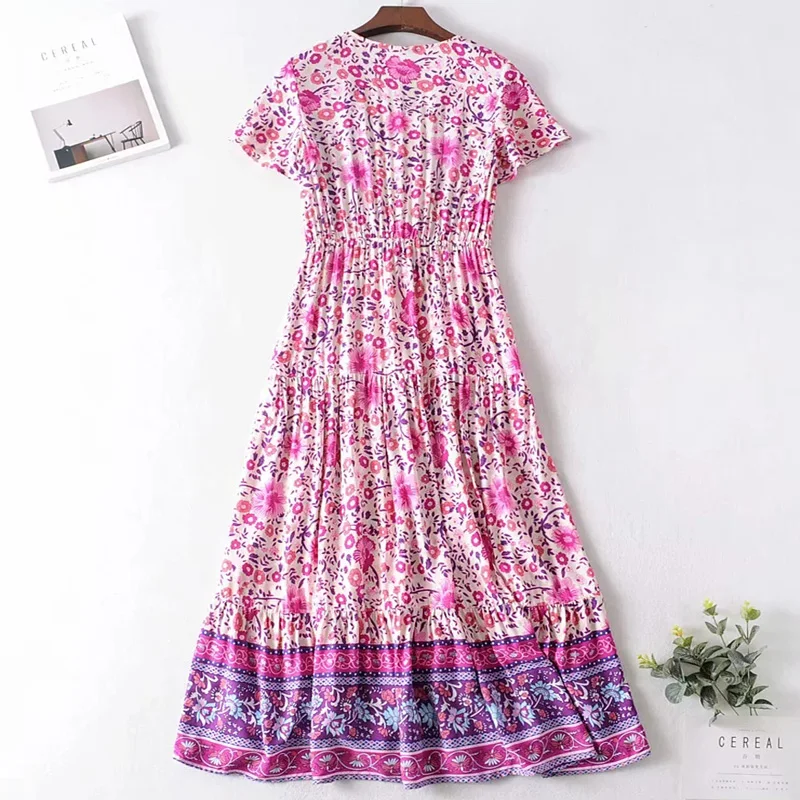 Богемный Вдохновленный розовый цветочный сплайсированный длинное женское
