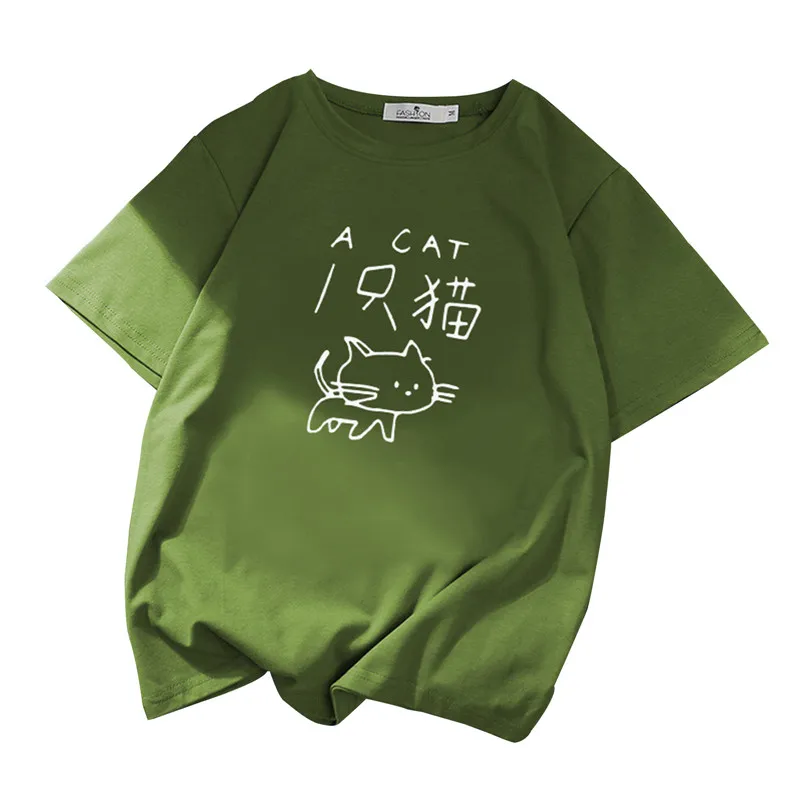 

Short-sleeved T-shirt Women's Summer New Style A Cat Print Loose Student Super Fire Net Red Women's T-shirt Top