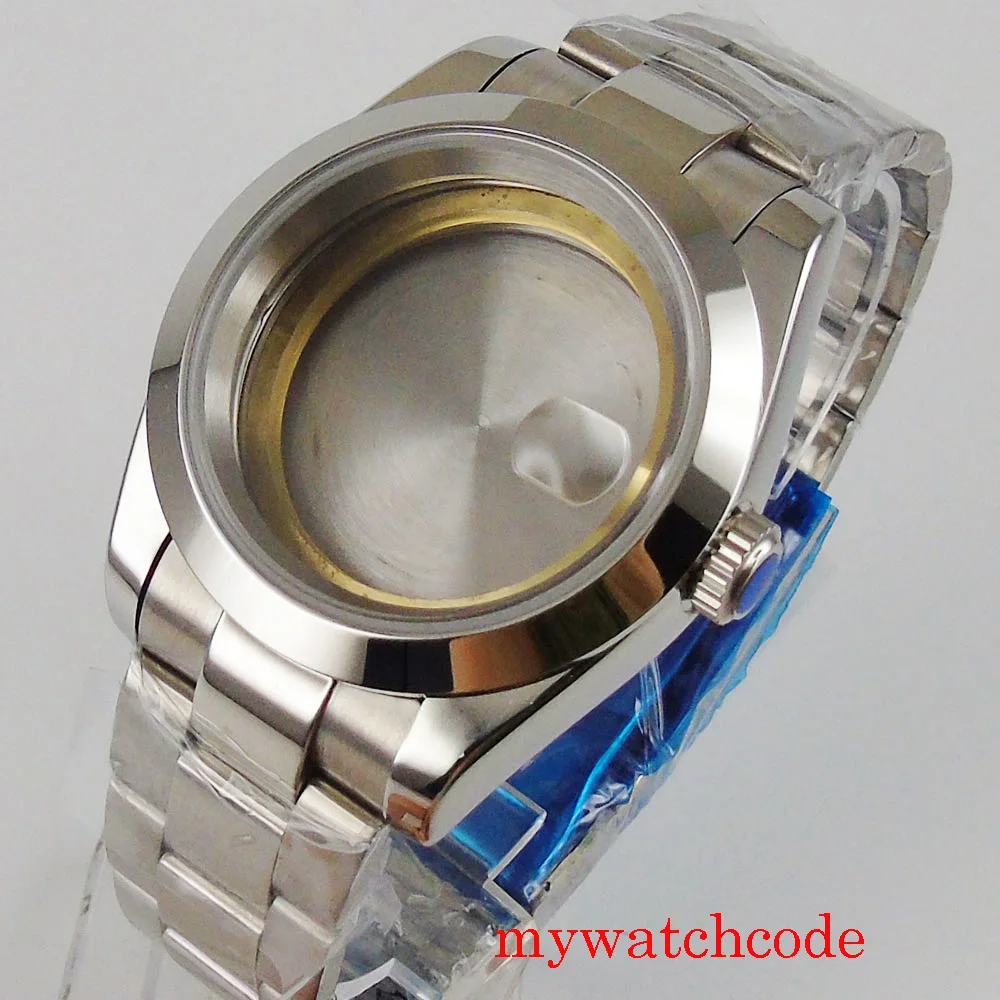 

40mm polished stainless steel watch case steel strap fit ETA 2836 miyota 8215 automatic movement