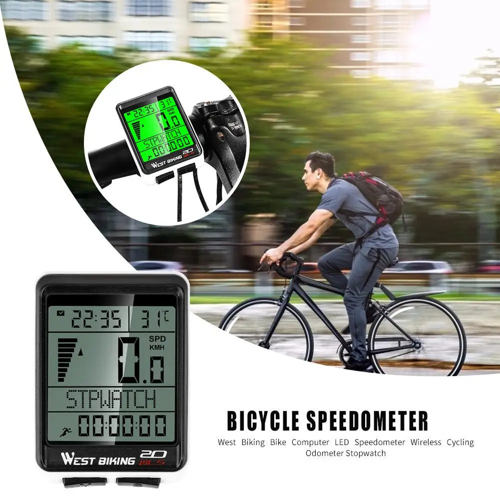 

West Biking Waterproof Bike Computer Wireless 5 Language Cycling Odometer Bicycle Waterproof Stopwatch Speedometer