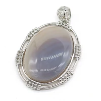 2021 natural grey agates stone pendant egg shape zinc alloy pendant charms for making diy jewerly necklce gift size 34x47mm