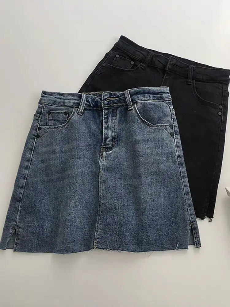 

Women Denim Skirts Zipper Slit Denim Slim Tight Fashion Pure Color High Waist Jean Skirt Streetwear Sexy A-line Skirt Lady
