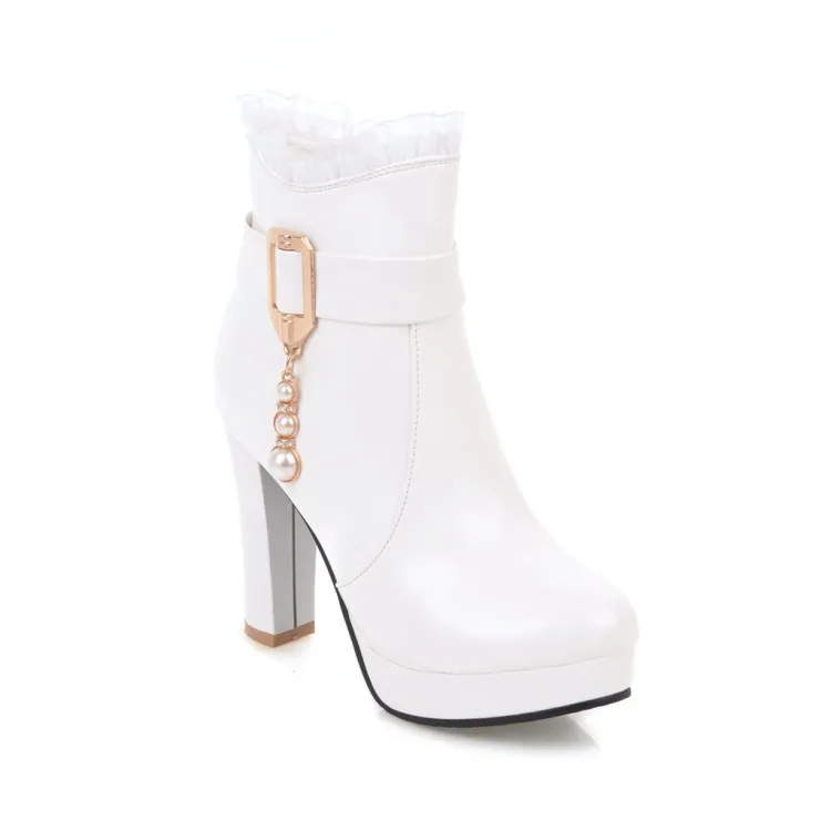 Женские ботильоны с жемчужным ремешком ботинки на шнуровке молнии большой