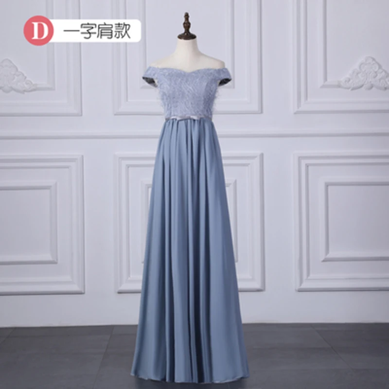 Голубое платье для подружки невесты с открытыми плечами Vestido Largo Sirena свадебное