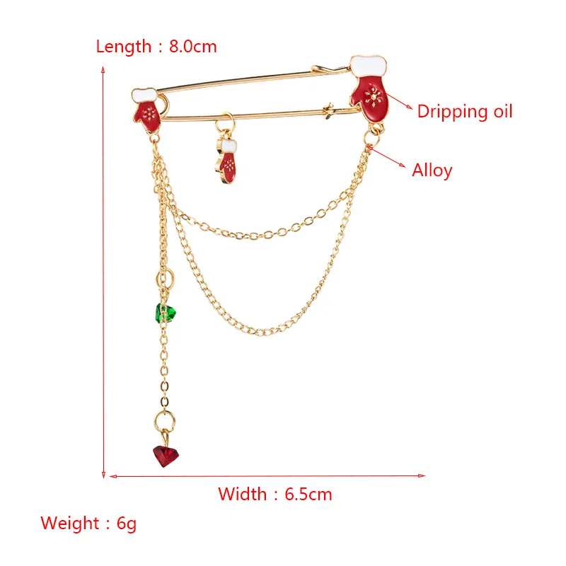 

Christmas gift alloy color dripping oil glove socks chain brooch fashion tassel Christmas accessory pin
