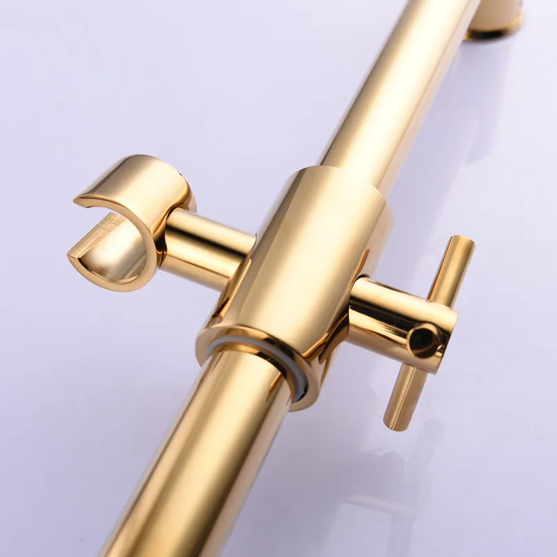 brass gold metal shower sliding bar with height adjustable for bathroom with shower head shower hose free global shipping