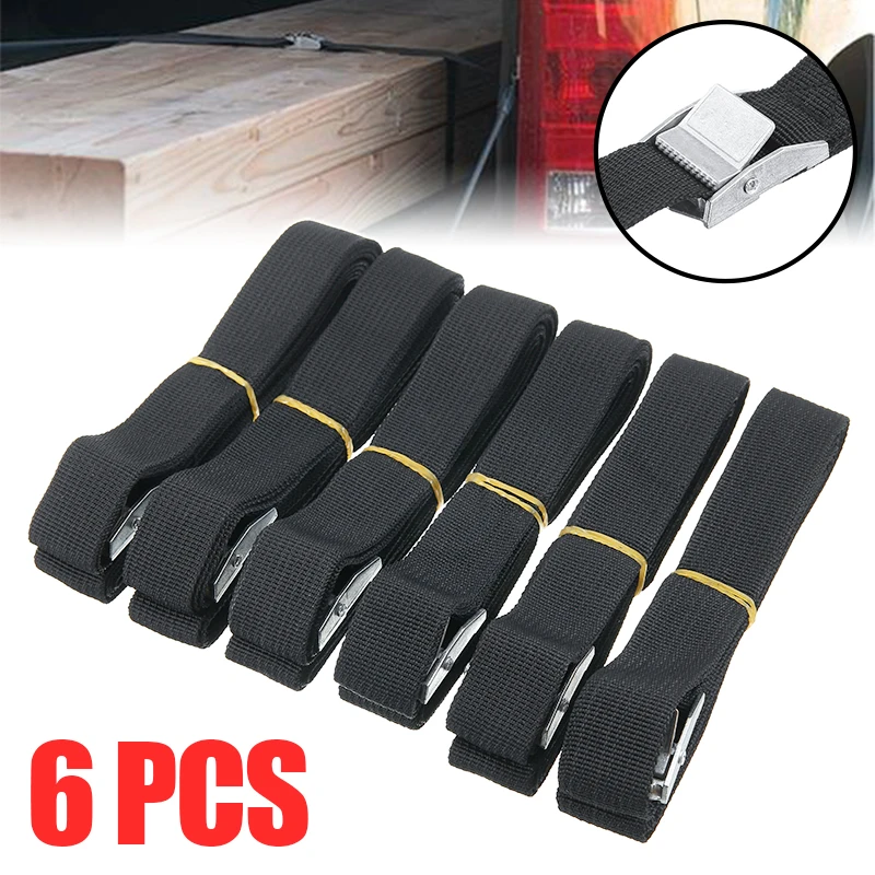 

6pc 250x2.5cm Car Auto Tension Rope Tie Down Strap Strong Ratchet Belt Luggage Bag Cargo Lashing Metal Buckle Tow Rope Tensioner