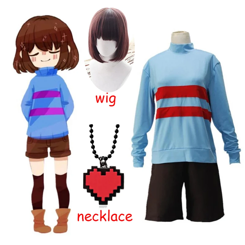

Anime Game Undertale Frisk Chara Cosplay Halloween Costume Andertail Sweatshirts High Collar Long Sleeve Clothing Shorts Necklac