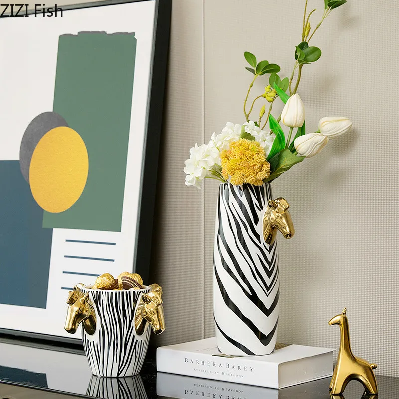 Креативная Золотая имитация зебры ваза с животными голова животного современные