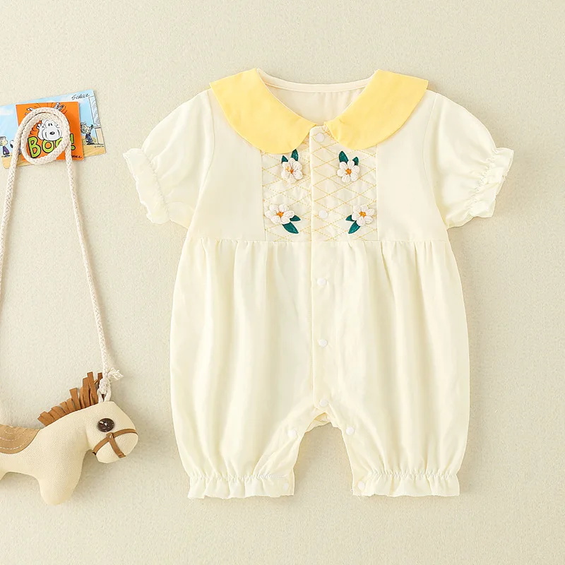 

Baby Girls Flowers Appliques Rompers New Fashion Toddler Kid Princess Cute Clothes Infant Girl Summer Bodysuits Baby Girl Outfit
