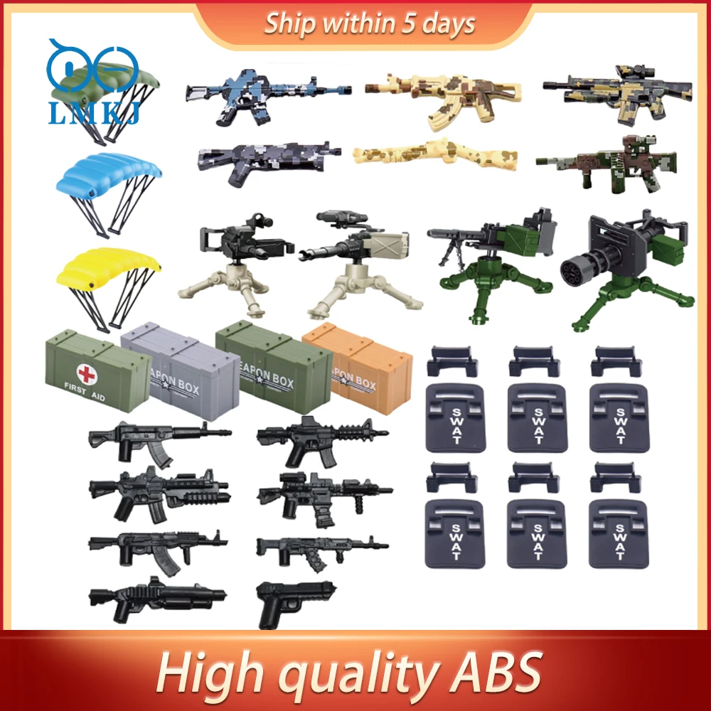 

MOC Building Blocks SWAT Weapon Army Soilder Guns Box RPG Parachute Diy Creative Bricks Toys For Children's Boy's Gifts