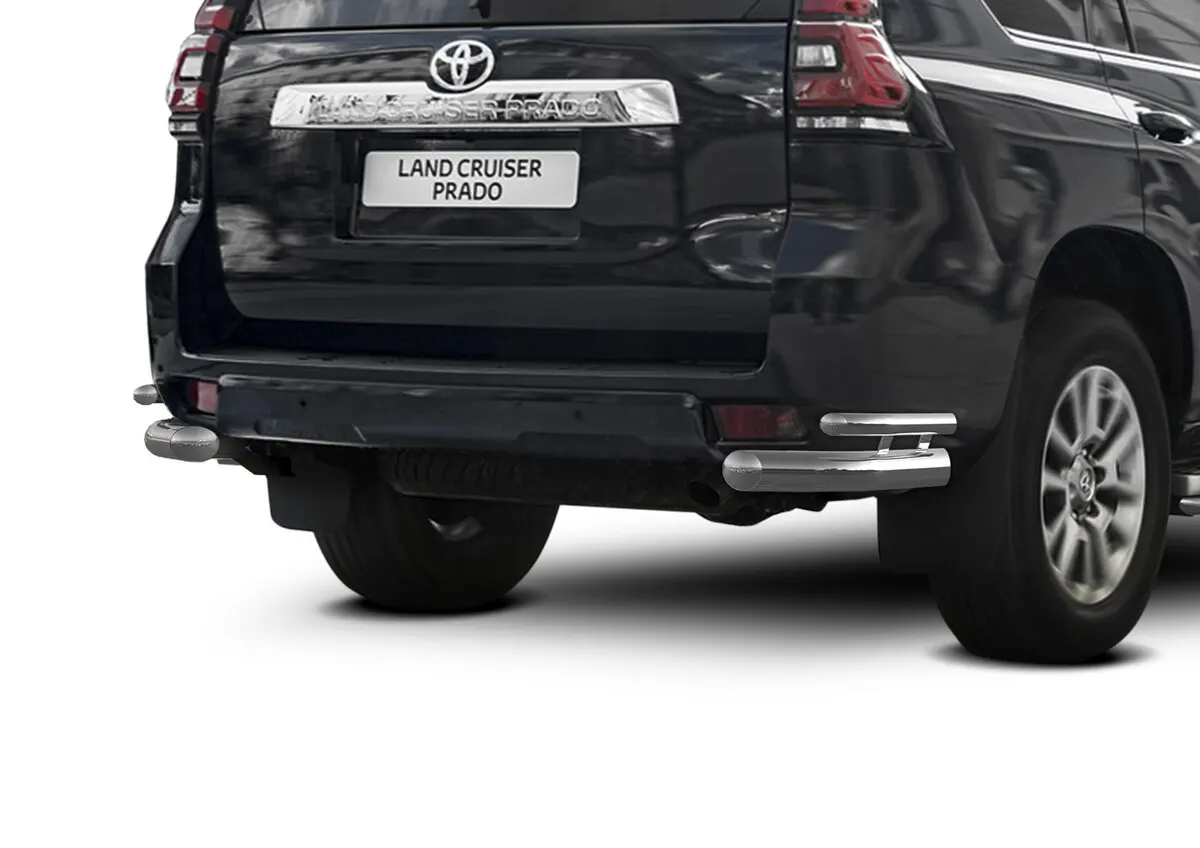 Защита заднего бампера d76+d42 уголки Rival для Toyota LC Prado 150 рестайлинг (кр. Style и TRD)