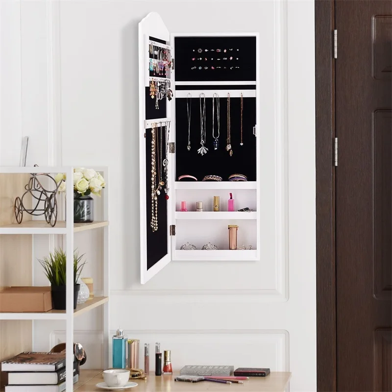 Настенный зеркальный шкаф для ювелирных изделий бархатный Внутренний