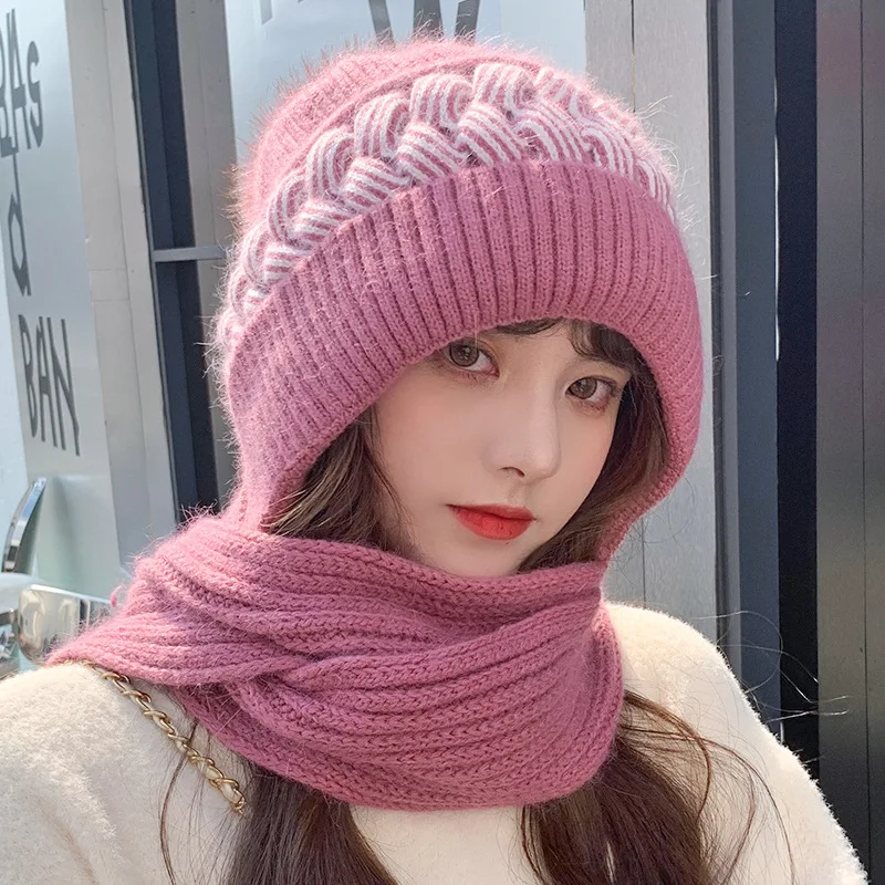 Новинка 2021 модная женская зимняя теплая шапка из кроличьего меха с шарфом