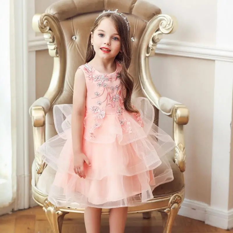 

Новинка, высококачественное пышное платье принцессы для девочек, свадебное платье с цветами для девочек, детское вечернее платье, костюм пи...