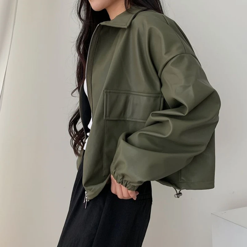 Уличная Женская куртка из искусственной кожи осенне-зимние модные свободные