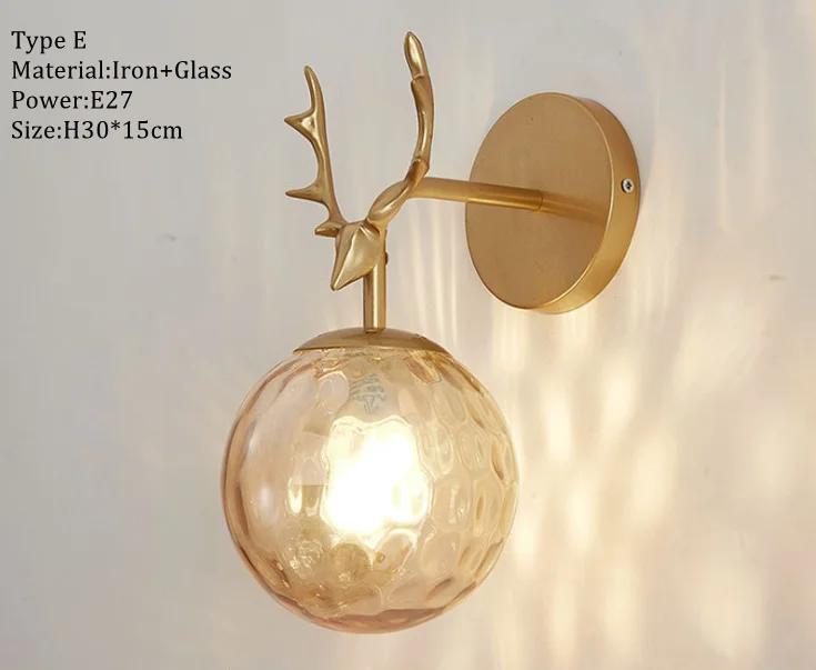 

Modern style E27 LED wall lamps Nordic luxury glass ball wall lights for passage corridor Bedroom bedside lamp Wall Sconces AC85