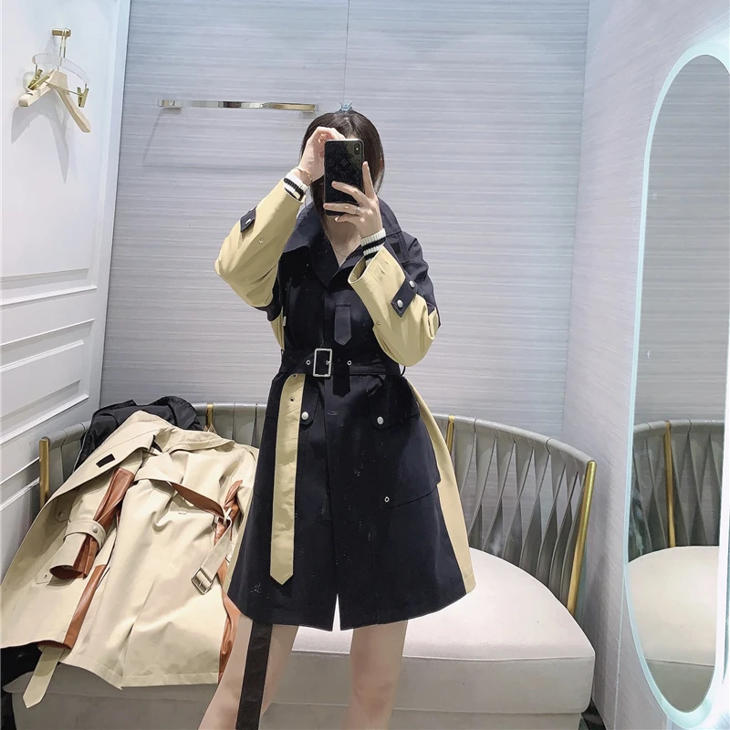 Женский тренчкот из овечьей кожи в стиле пэчворк контрастных цветов верхняя