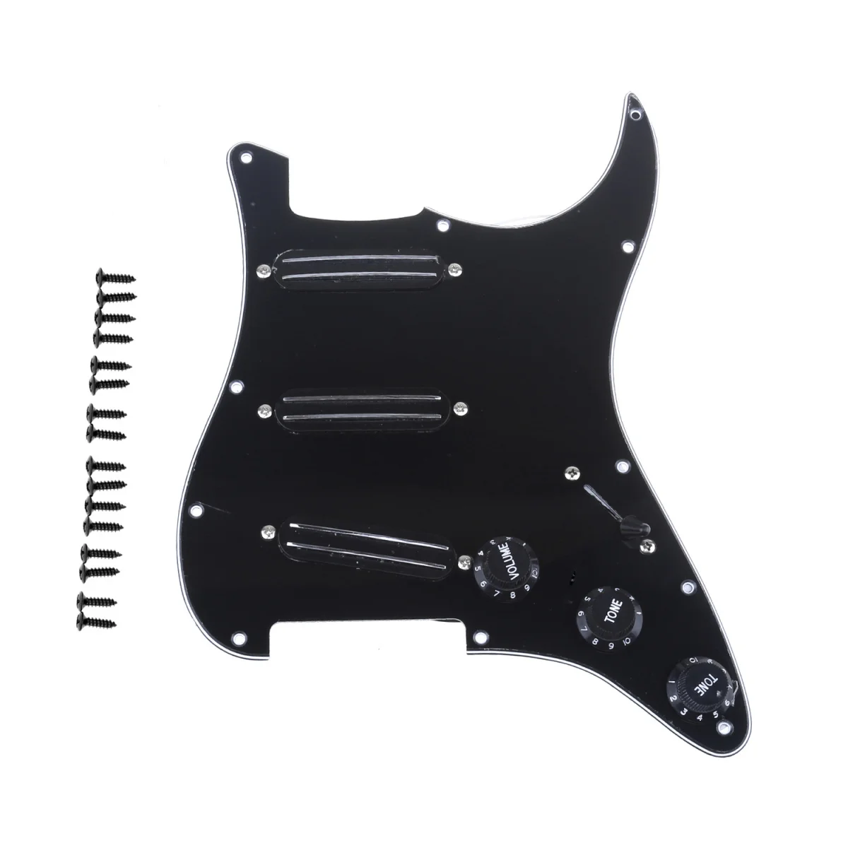 

Musiclily 11-Hole SSS Prewired Loaded Pickguard with Dual Hot Rail High Output Pickups Set for Fender Squier Strat, 3Ply Black